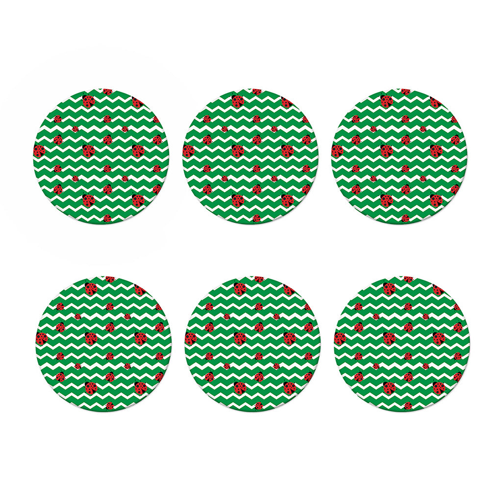 Green Zigzag Ladybird Pattern Print Coaster Set