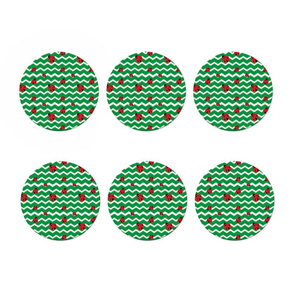 Green Zigzag Ladybird Pattern Print Coaster Set
