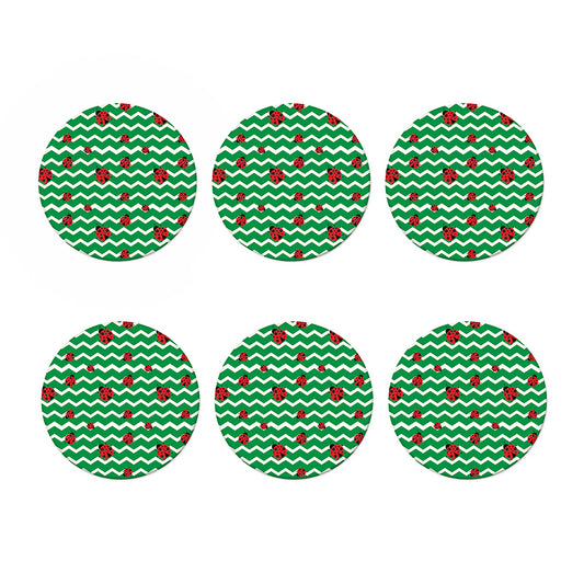 Green Zigzag Ladybird Pattern Print Coaster Set