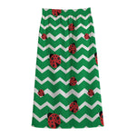 Green Zigzag Ladybird Pattern Print Cotton Front Slit Maxi Skirt