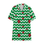 Green Zigzag Ladybird Pattern Print Cotton Hawaiian Shirt
