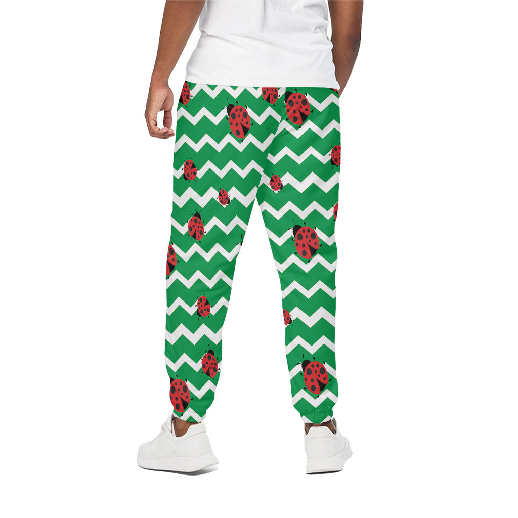 Green Zigzag Ladybird Pattern Print Cotton Pants