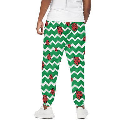 Green Zigzag Ladybird Pattern Print Cotton Pants