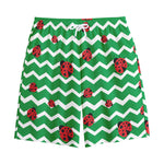 Green Zigzag Ladybird Pattern Print Cotton Shorts