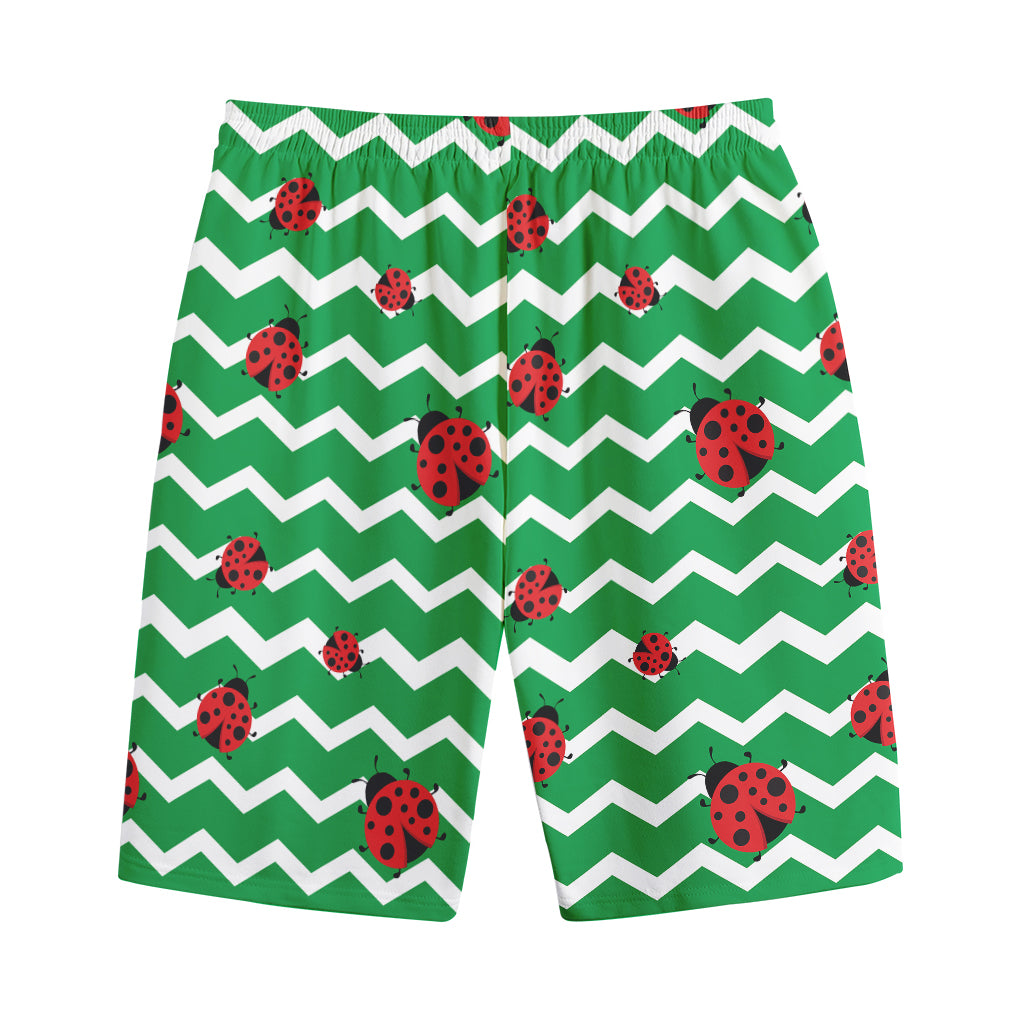 Green Zigzag Ladybird Pattern Print Cotton Shorts