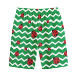Green Zigzag Ladybird Pattern Print Cotton Shorts