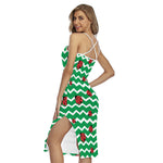 Green Zigzag Ladybird Pattern Print Cross Back Cami Dress