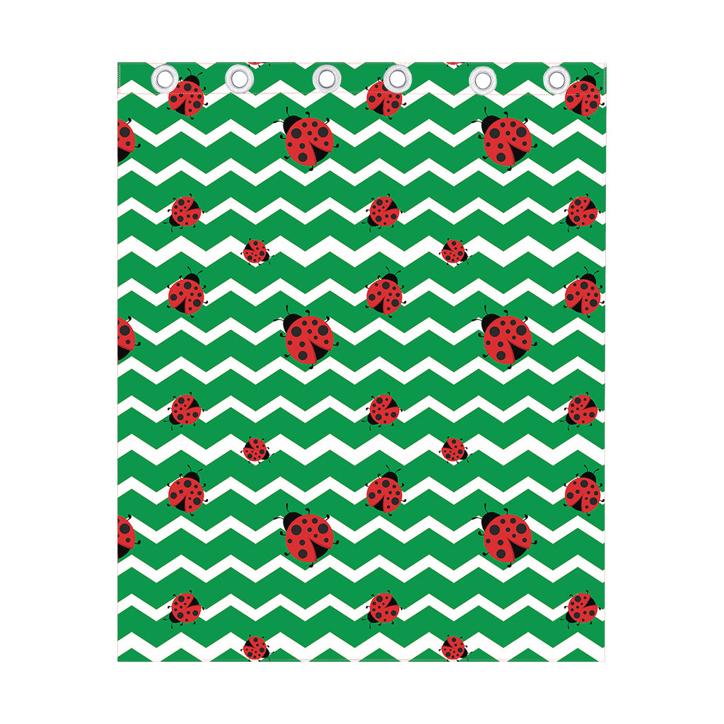 Green Zigzag Ladybird Pattern Print Curtain