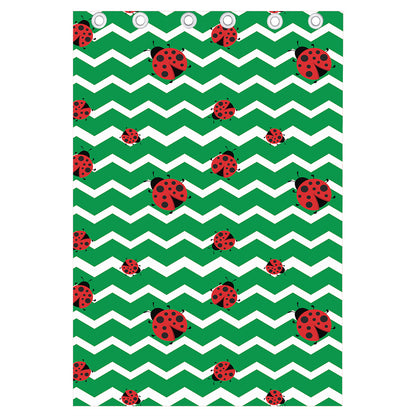 Green Zigzag Ladybird Pattern Print Curtain
