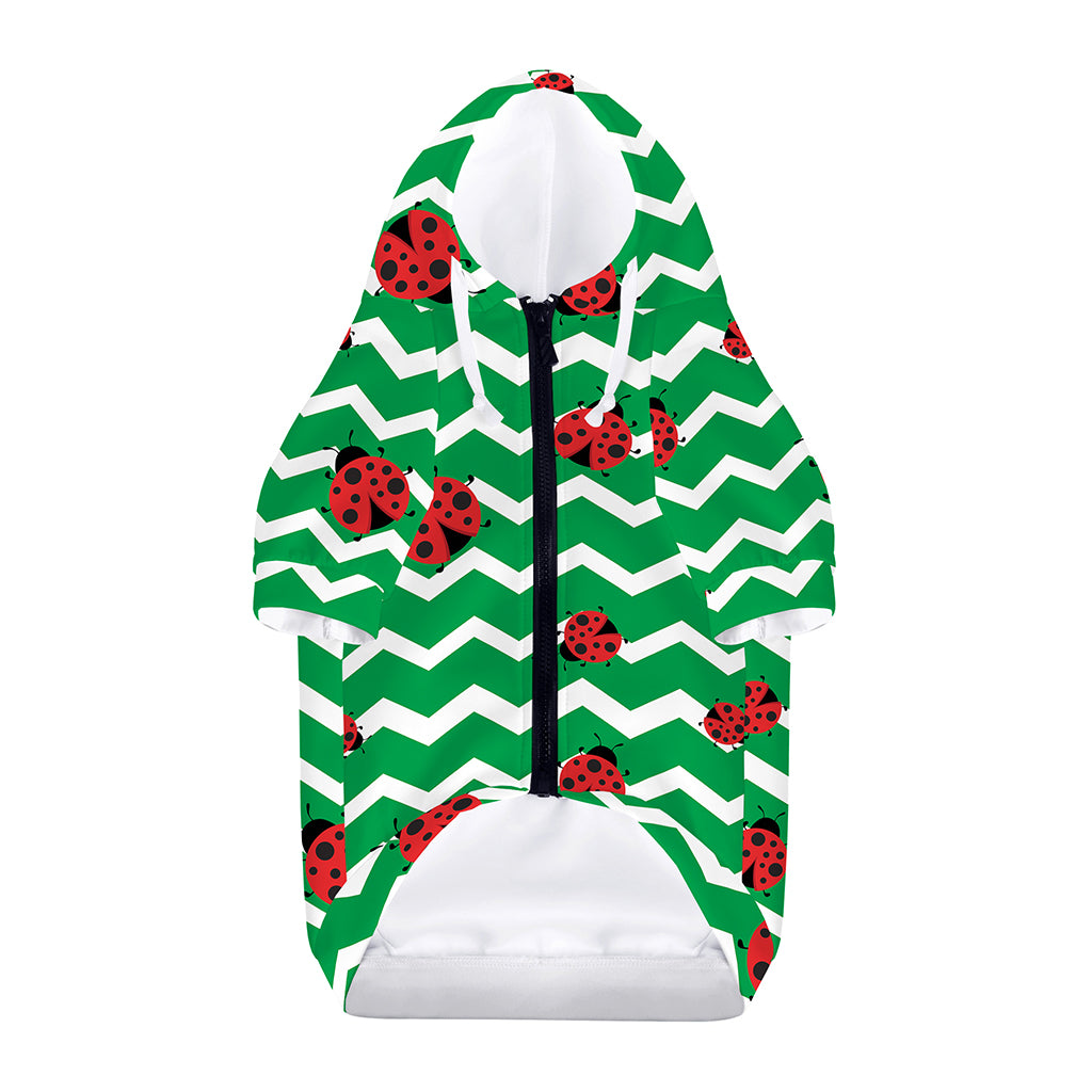 Green Zigzag Ladybird Pattern Print Dog Zip Up Hoodie