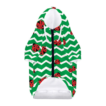 Green Zigzag Ladybird Pattern Print Dog Zip Up Hoodie