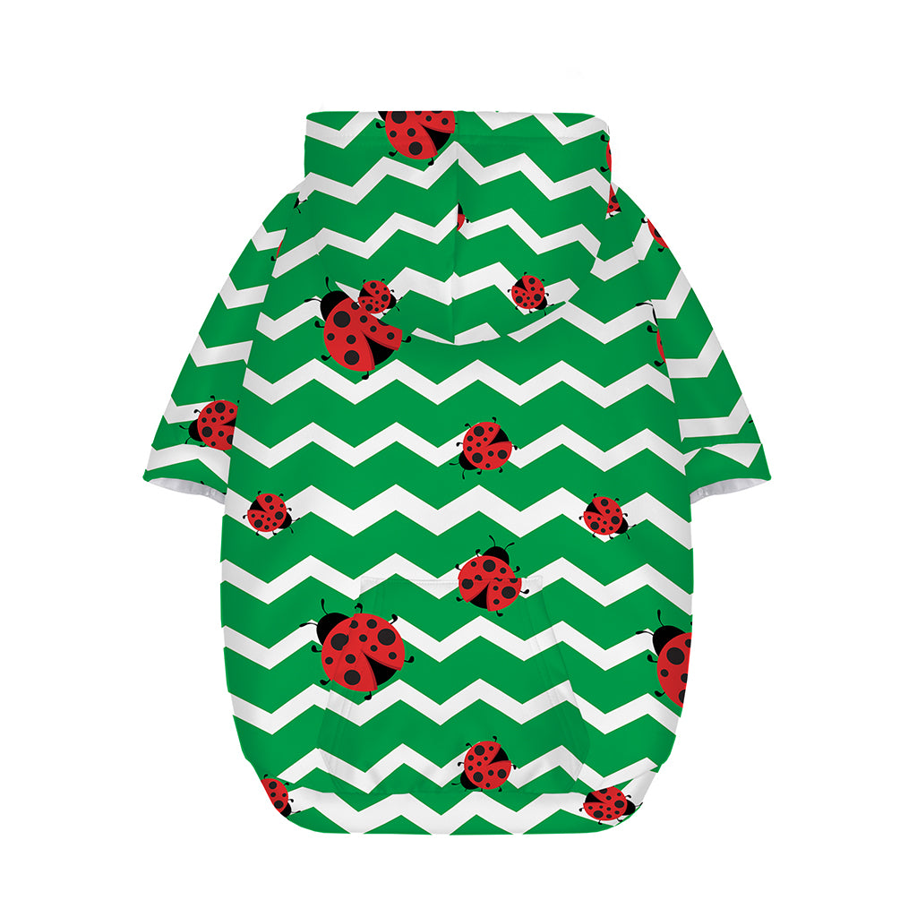 Green Zigzag Ladybird Pattern Print Dog Zip Up Hoodie