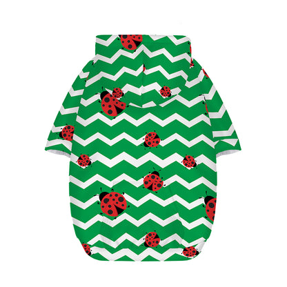 Green Zigzag Ladybird Pattern Print Dog Zip Up Hoodie
