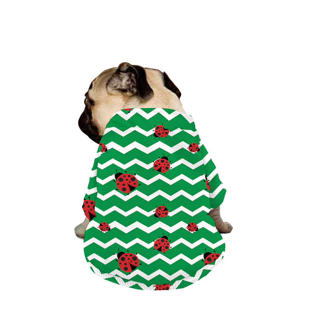 Green Zigzag Ladybird Pattern Print Dog Zip Up Jacket