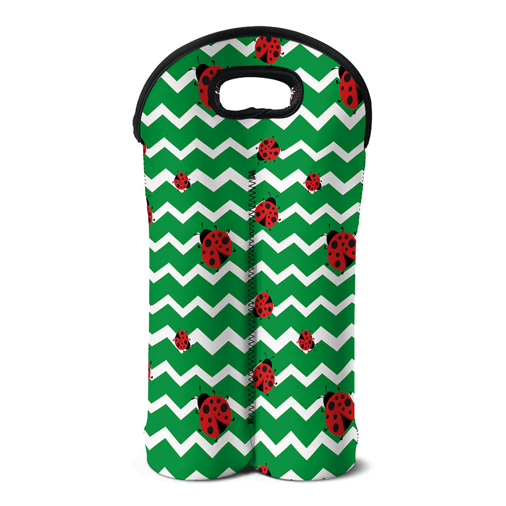Green Zigzag Ladybird Pattern Print Double Neoprene Wine Tote