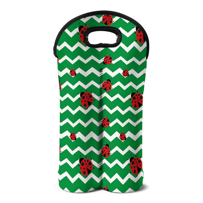 Green Zigzag Ladybird Pattern Print Double Neoprene Wine Tote