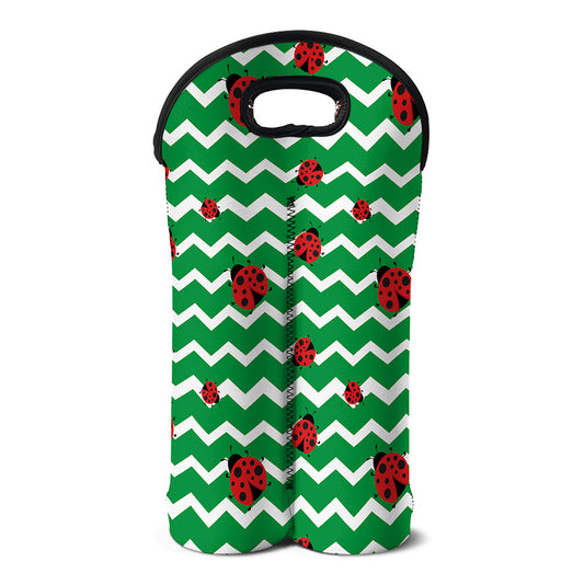 Green Zigzag Ladybird Pattern Print Double Neoprene Wine Tote