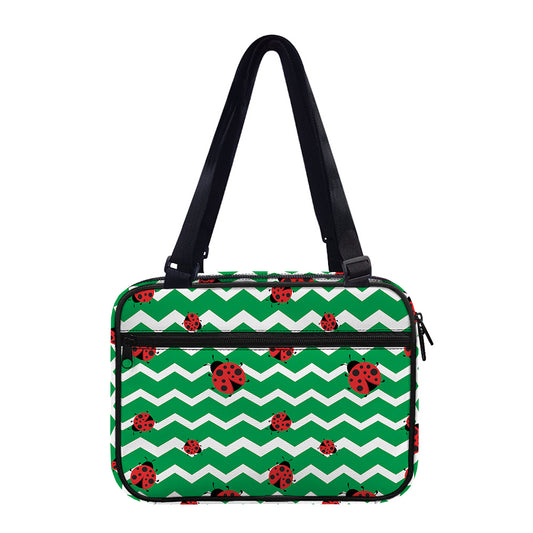 Green Zigzag Ladybird Pattern Print Double Strap Bible Bag