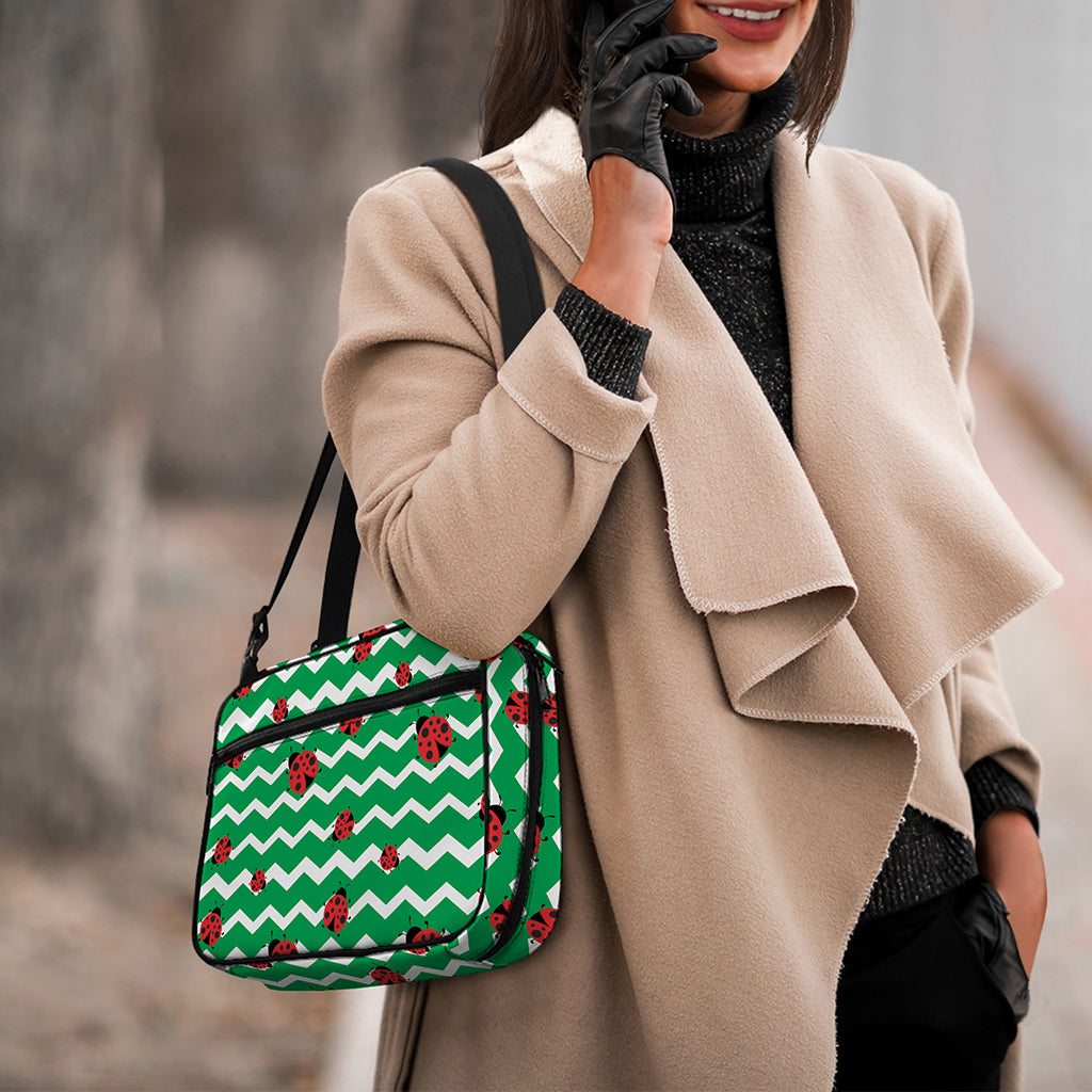 Green Zigzag Ladybird Pattern Print Double Strap Bible Bag