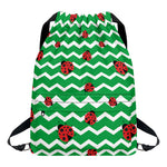 Green Zigzag Ladybird Pattern Print Drawstring Backpack