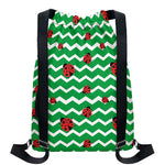 Green Zigzag Ladybird Pattern Print Drawstring Backpack
