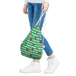 Green Zigzag Ladybird Pattern Print Drawstring Bag