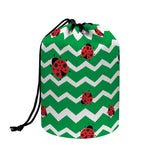 Green Zigzag Ladybird Pattern Print Drawstring Makeup Bag
