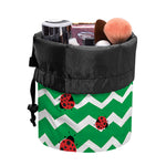 Green Zigzag Ladybird Pattern Print Drawstring Makeup Bag