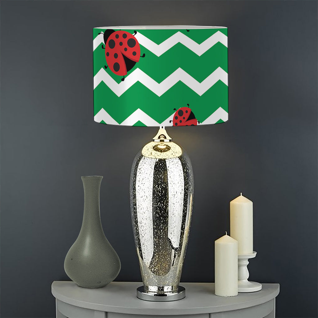 Green Zigzag Ladybird Pattern Print Drum Lamp Shade