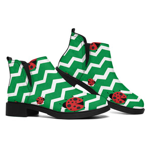 Green Zigzag Ladybird Pattern Print Flat Ankle Boots