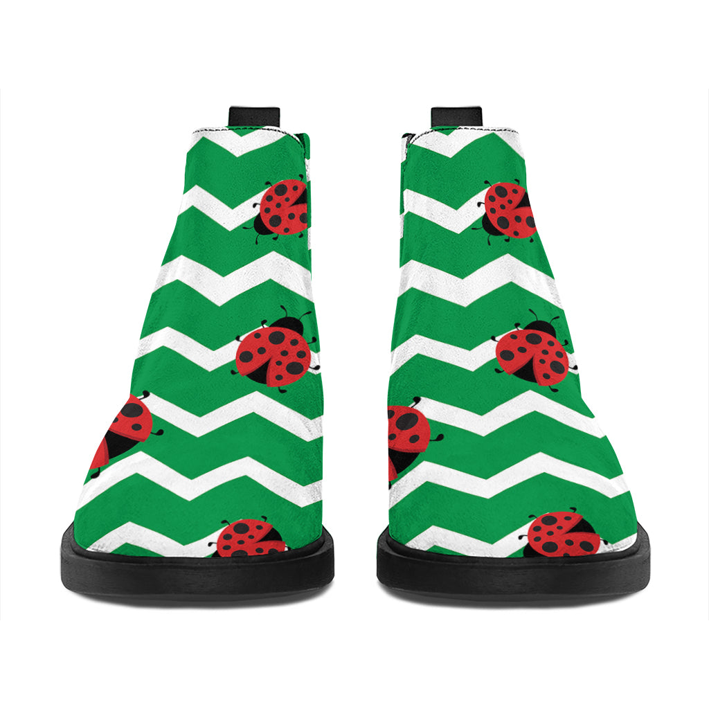 Green Zigzag Ladybird Pattern Print Flat Ankle Boots