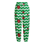 Green Zigzag Ladybird Pattern Print Fleece Lined Knit Pants