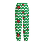 Green Zigzag Ladybird Pattern Print Fleece Lined Knit Pants