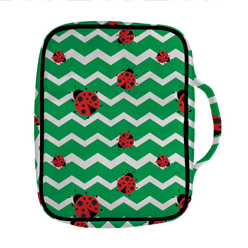 Green Zigzag Ladybird Pattern Print Front Pocket Bible Bag