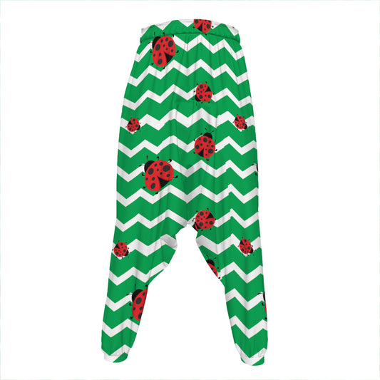Green Zigzag Ladybird Pattern Print Hammer Pants