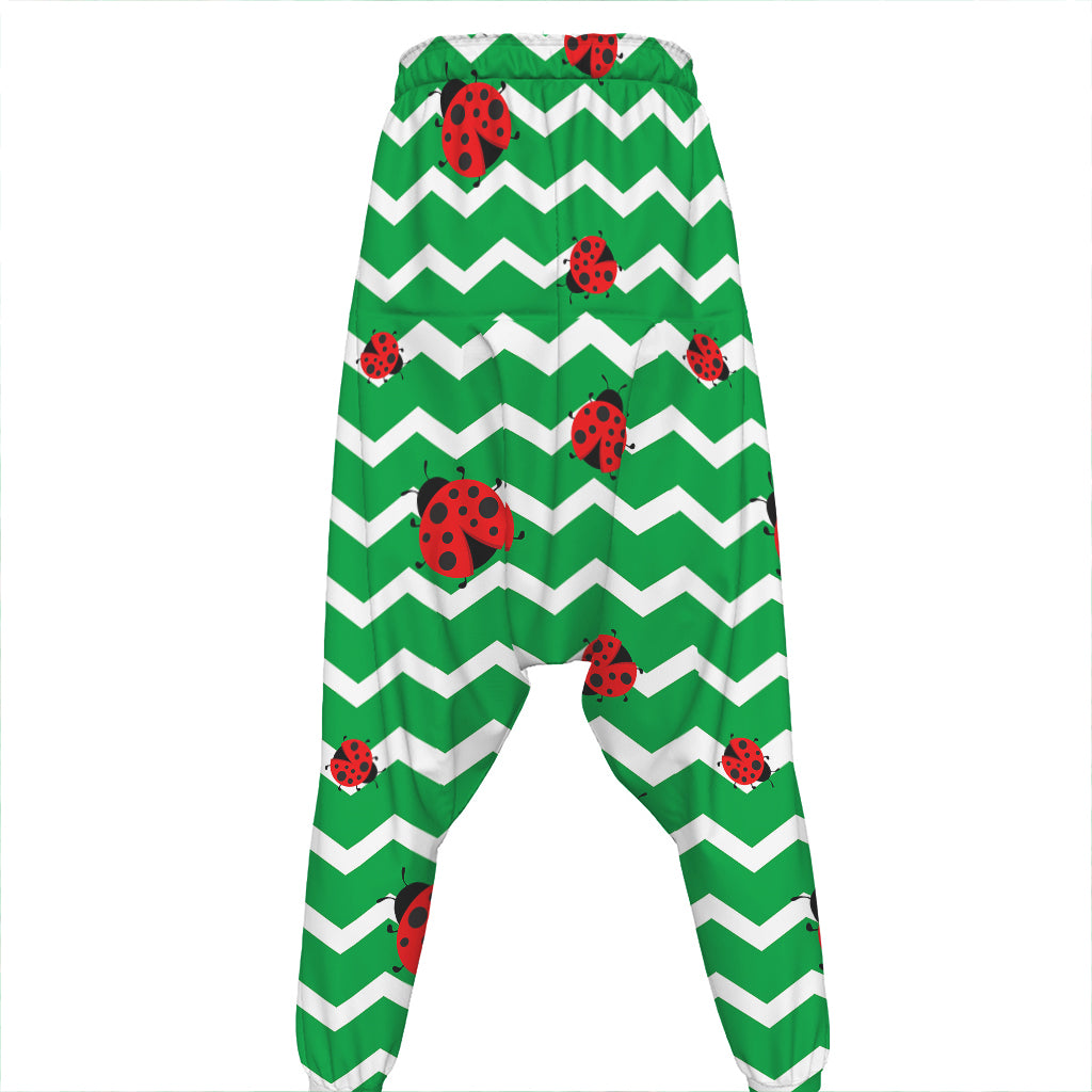 Green Zigzag Ladybird Pattern Print Hammer Pants