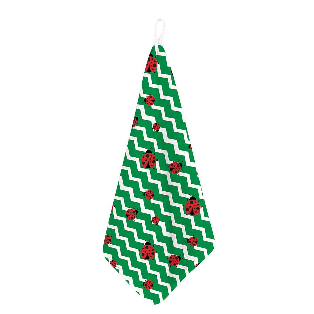 Green Zigzag Ladybird Pattern Print Hand Towel