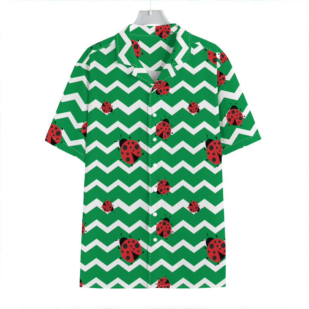 Green Zigzag Ladybird Pattern Print Hawaiian Shirt