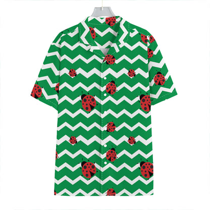 Green Zigzag Ladybird Pattern Print Hawaiian Shirt