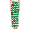 Green Zigzag Ladybird Pattern Print High Slit Maxi Skirt