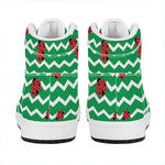 Green Zigzag Ladybird Pattern Print High Top Leather Sneakers