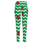 Green Zigzag Ladybird Pattern Print High-Waisted Pocket Leggings