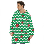Green Zigzag Ladybird Pattern Print Hoodie Blanket
