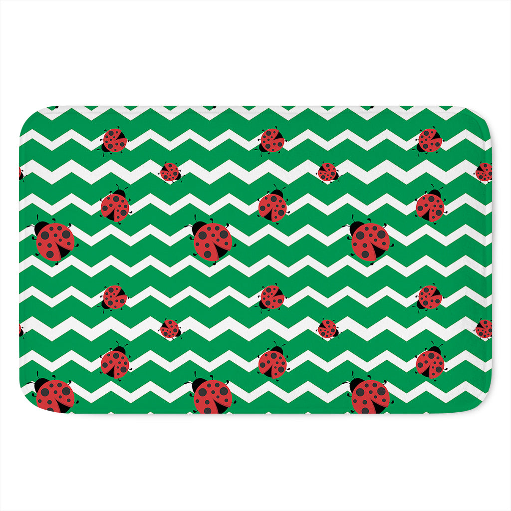 Green Zigzag Ladybird Pattern Print Indoor Door Mat