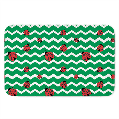 Green Zigzag Ladybird Pattern Print Indoor Door Mat