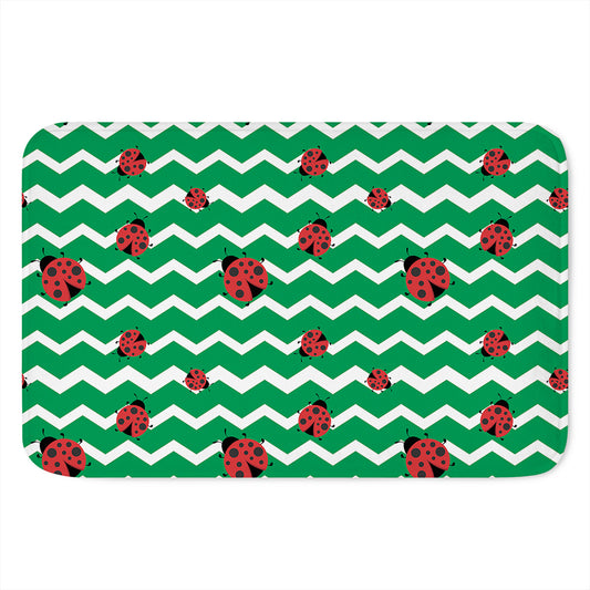 Green Zigzag Ladybird Pattern Print Indoor Door Mat