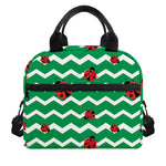 Green Zigzag Ladybird Pattern Print Insulated Lunch Bag