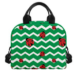 Green Zigzag Ladybird Pattern Print Insulated Lunch Bag