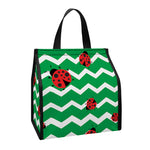 Green Zigzag Ladybird Pattern Print Insulated Lunch Tote