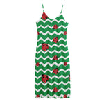 Green Zigzag Ladybird Pattern Print Jersey Midi Cami Dress